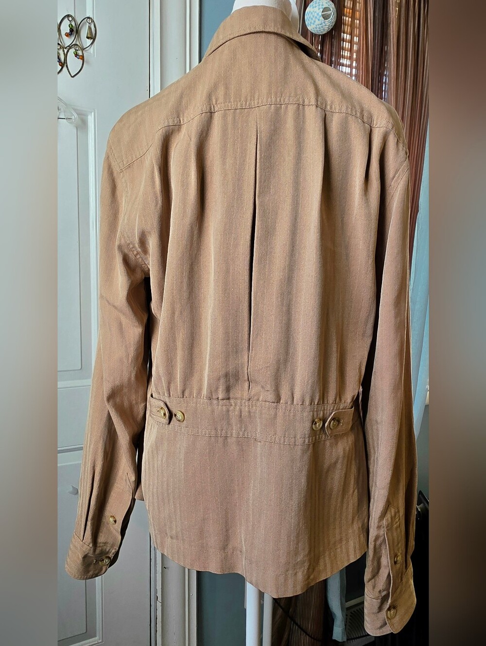 Vintg Lauren Ralph Lauren Military Flight Utiliy Jacket Womens L Tan Silk-Cotton - Picture 4 of 13